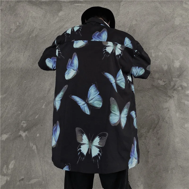 

Men's Wear High Street Fashion Summer Short Sleeve Shirt for Male 2021 New Butterfly Printed Shirt Loose Casual Tops