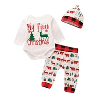 2021 christmas cotton beige plaid baby clothes romper new year and party childrens clothing three piece suit high quality 1 3y