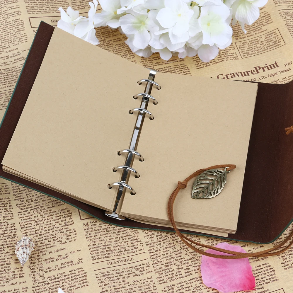 

TINKSKY Vintage Style Leaf Leaves Pattern PU Cover Loose-leaf String Bound Blank Notebook Notepad Travel Journal Diary Jotter -