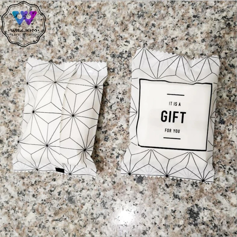 

100pcs/bag Open Top "GIFT" Black and white lines Plastic Pouch Heat seal Gift packaging Bags for cookies candies Chocolate