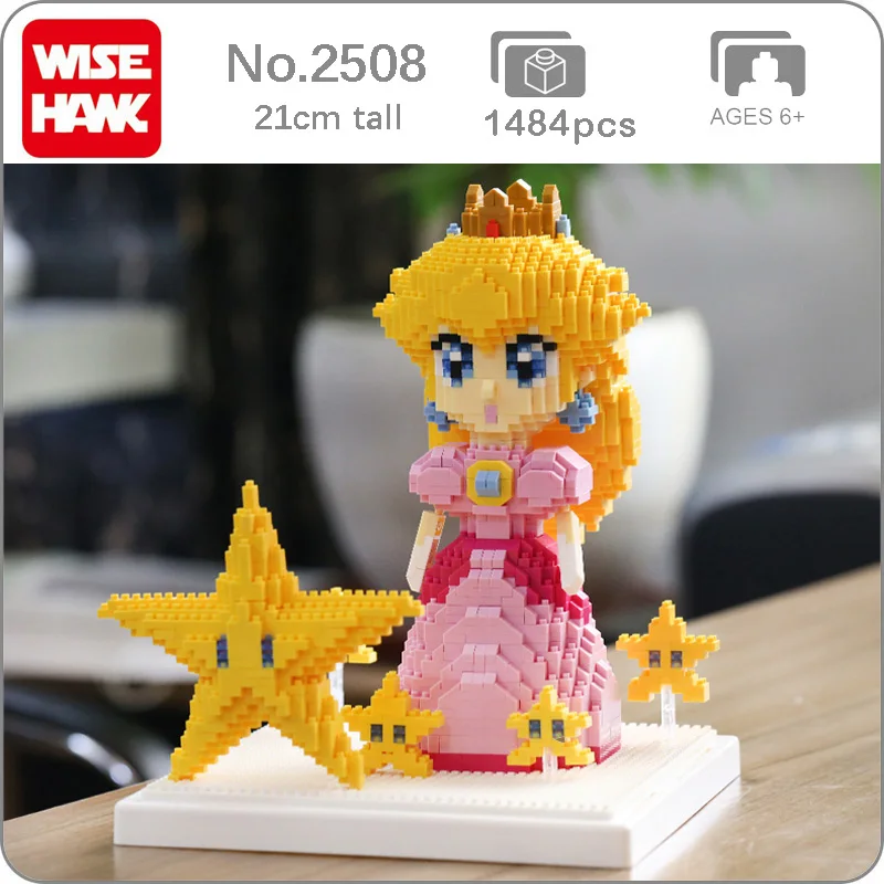 

Weagle Video Game Super Mari0 Peach Princess Star Pink Girl 3D Model Building Blocks DIY Mini Diamond Bricks Toys for Kids Gifts