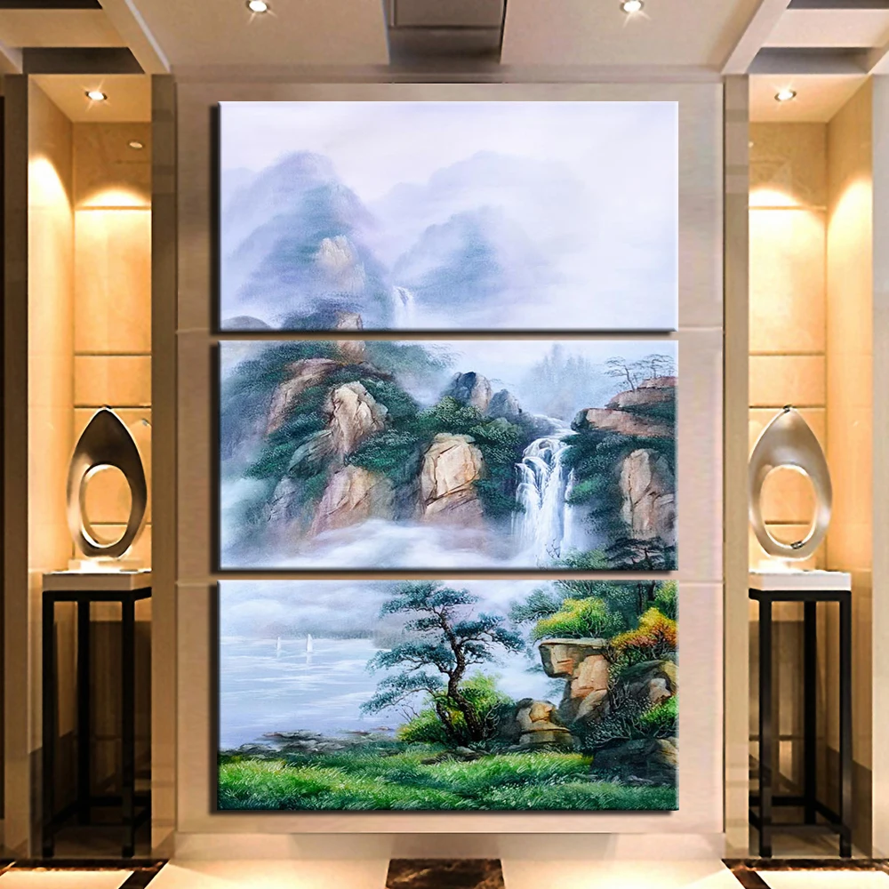 Постер картины на холсте модульный декор комнаты 3 предмета абстрактная Гора