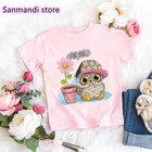 Милая детская одежда для вас, футболка с цветочным принтом совы, топы для девочек, повседневная розовая футболка в стиле Харадзюку, милая детская одежда, футболка