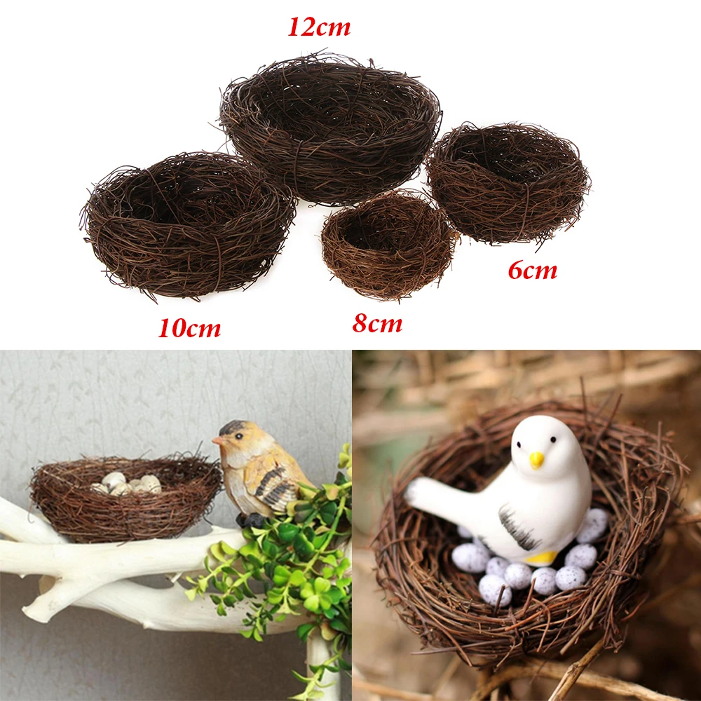 

1PC Cute Vine Woven Artificial Birds Nest Straw Roost With Fake Eggs Home Decor Easter Ornament Photography Props Gift For Kids