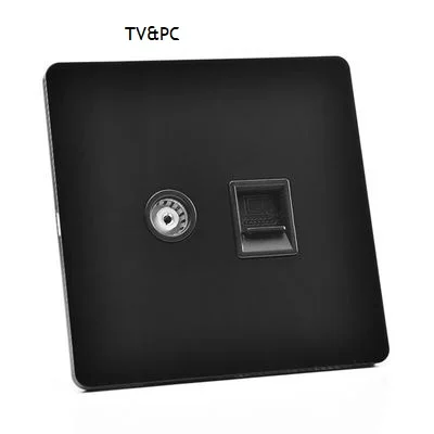 TV AND PC 86 мм нержавеющая сталь матовая черная панель настенный тумблер латунь ручка накатки Ретро Винтаж телефон вентилятор Интернет ТВ винт - Цвет: TV AND PC