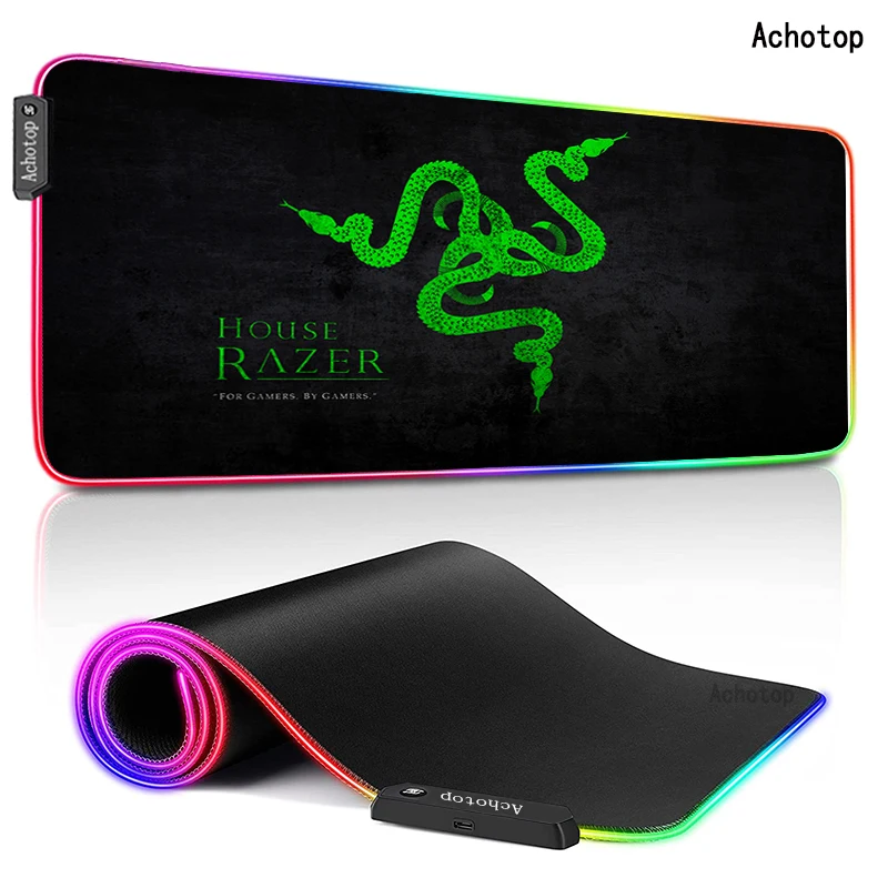 

Большой коврик для мыши Razer, игровой коврик для мыши, резиновый геймерский компьютерный коврик, коврик для мыши со светодиодной подсветкой, ...