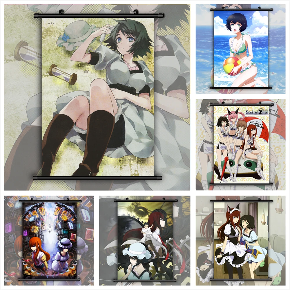 WTQ Steins Gate Makise Kurisu Christina Shiina Mayuri Retro Canvas Painting Anime Posters Wall Decor Art Picture Home on - Картина на холсте "Ретро" с изображением аниме "WTQ Steins Gate Makise Kurisu Christina Shiina Mayuri" для декор