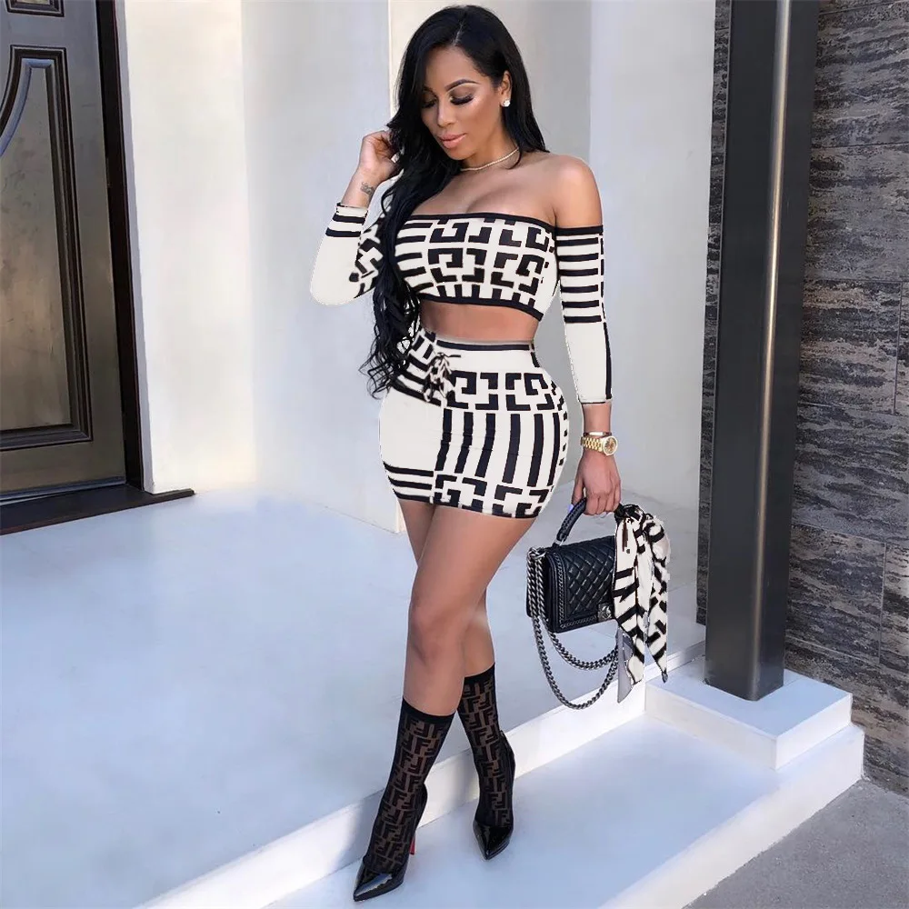 

Fashion women's printed short sleeve skirt two-piece suit skirt