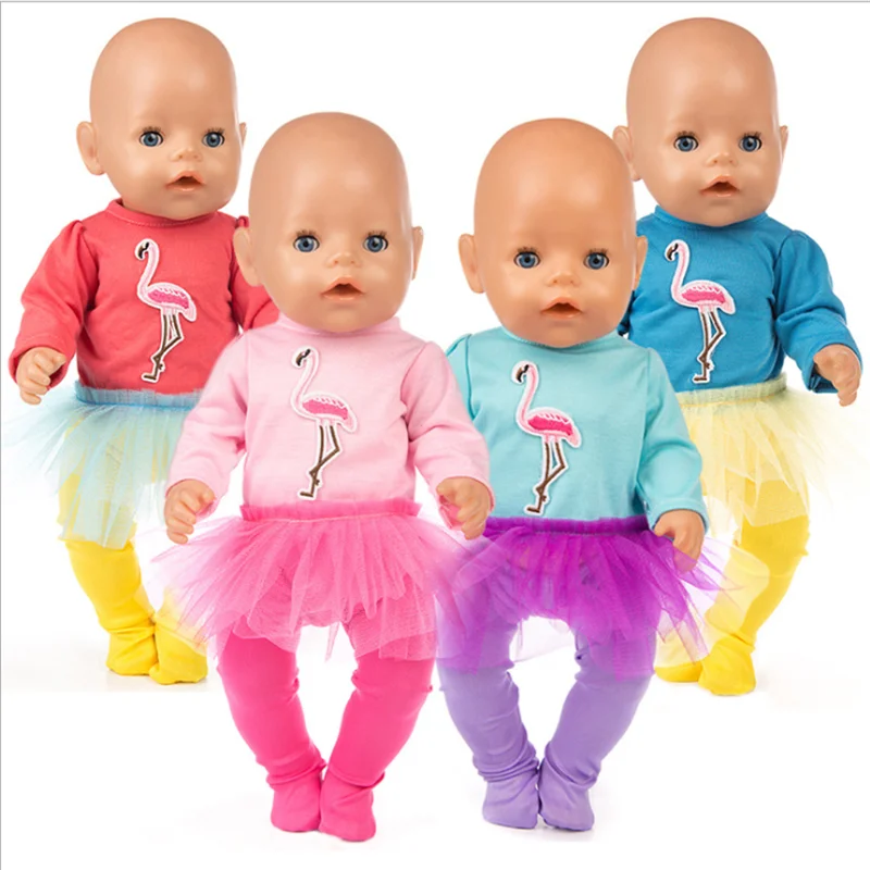 

Fit 17 inch 43cm Baby New Born Doll Clothes Accessories Pink Blue Red Blue Flamingo Two Piece Yarn Skirt For Baby Birthday Gift