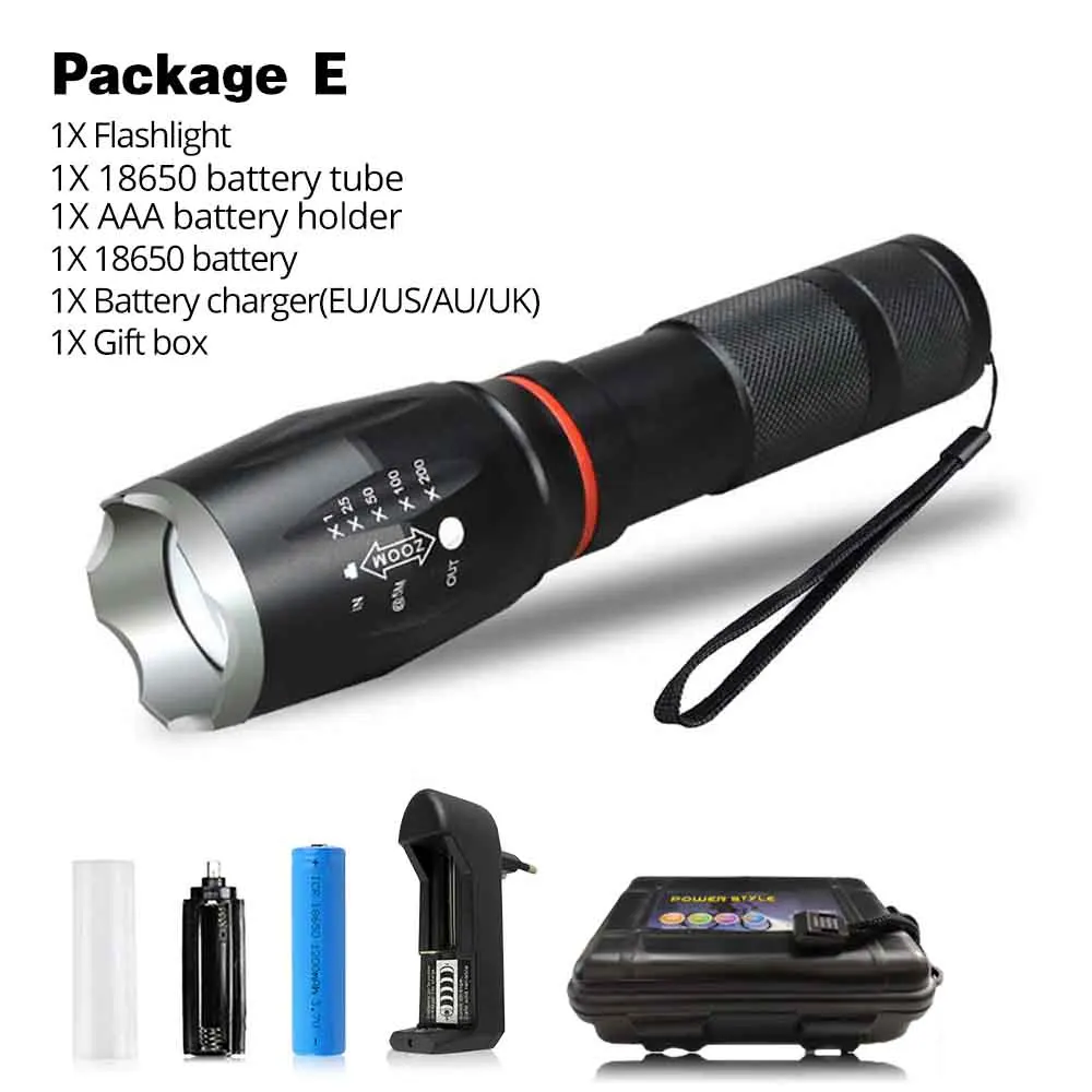 Package E Многофункциональный светодиодный фонарик Мощный T6 L2 водонепроницаемый фонарь с зумом COB дизайн фонарик хвост супер магнит дизайн кемпинг лампа - Испускаемый цвет: Package E