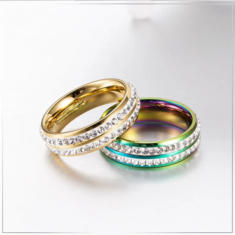 2020 Радужное Двухрядное полностью Хрустальное ЛГБТ Кольцо Красочная настоящая