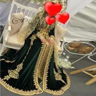 Мода темно-зеленый велюр марокканский кафтан вечернее платье с v-образным вырезом, одежда с длинным рукавом и аппликацией из бисера Ювелирных изделий в Дубае Саудовская Аравия длинное платье для выпускного вечера