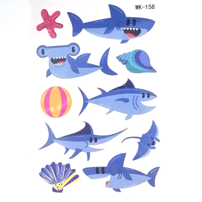 Временная татуировка мультфильм Акула дети наклейки водонепроницаемые
