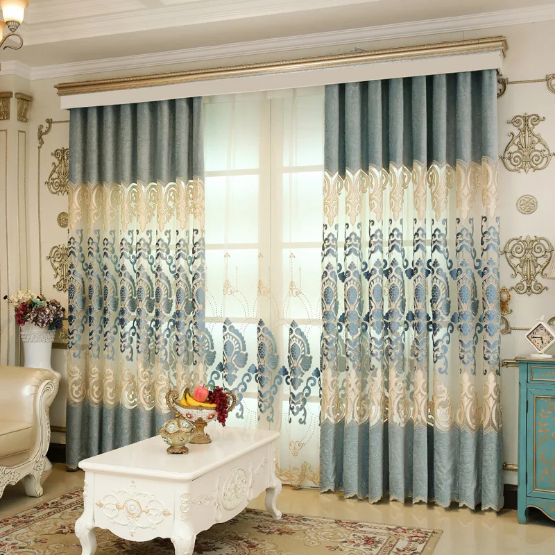

European Style Curtains for Living Dining Room Bedroom High-end Villa Hollow Embroidery Curtain Finished Product Customization