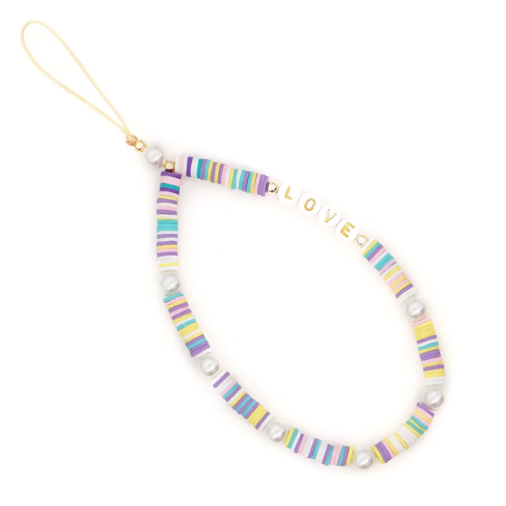 

Simple Bohemian Ethnic Style Resin Beads Eyes Mobile Phone Chain Pendant LOVE Letter Soft Ceramic Mobile Phone Lanyard Female