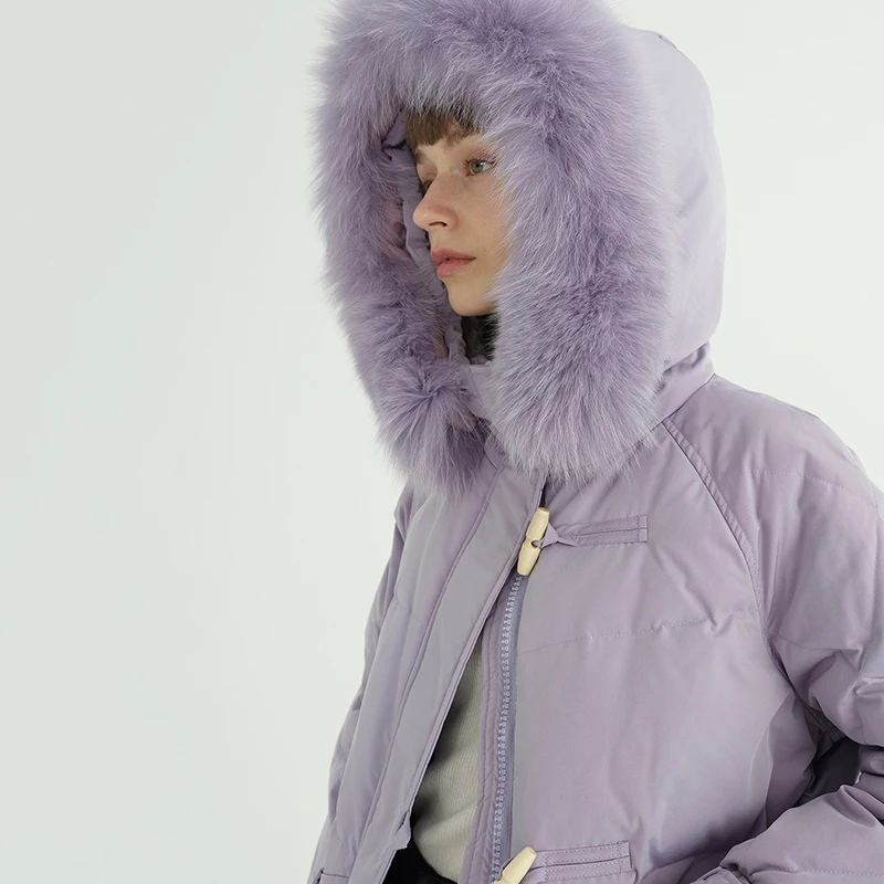 

Fur Loose Fit Collar Button Down Jacket New Hooded Long Sleeve Warm Women Parkas Fashion Tide Autumn Winter 2021 1DD3463