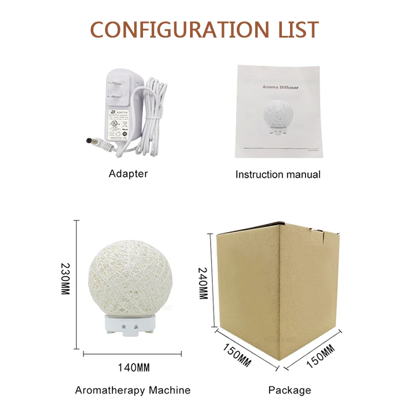 

KEBEIER 120ml aromatherapy essential oil diffuser electric air humidifier rattan aromatherapy machine atomizer with LED light
