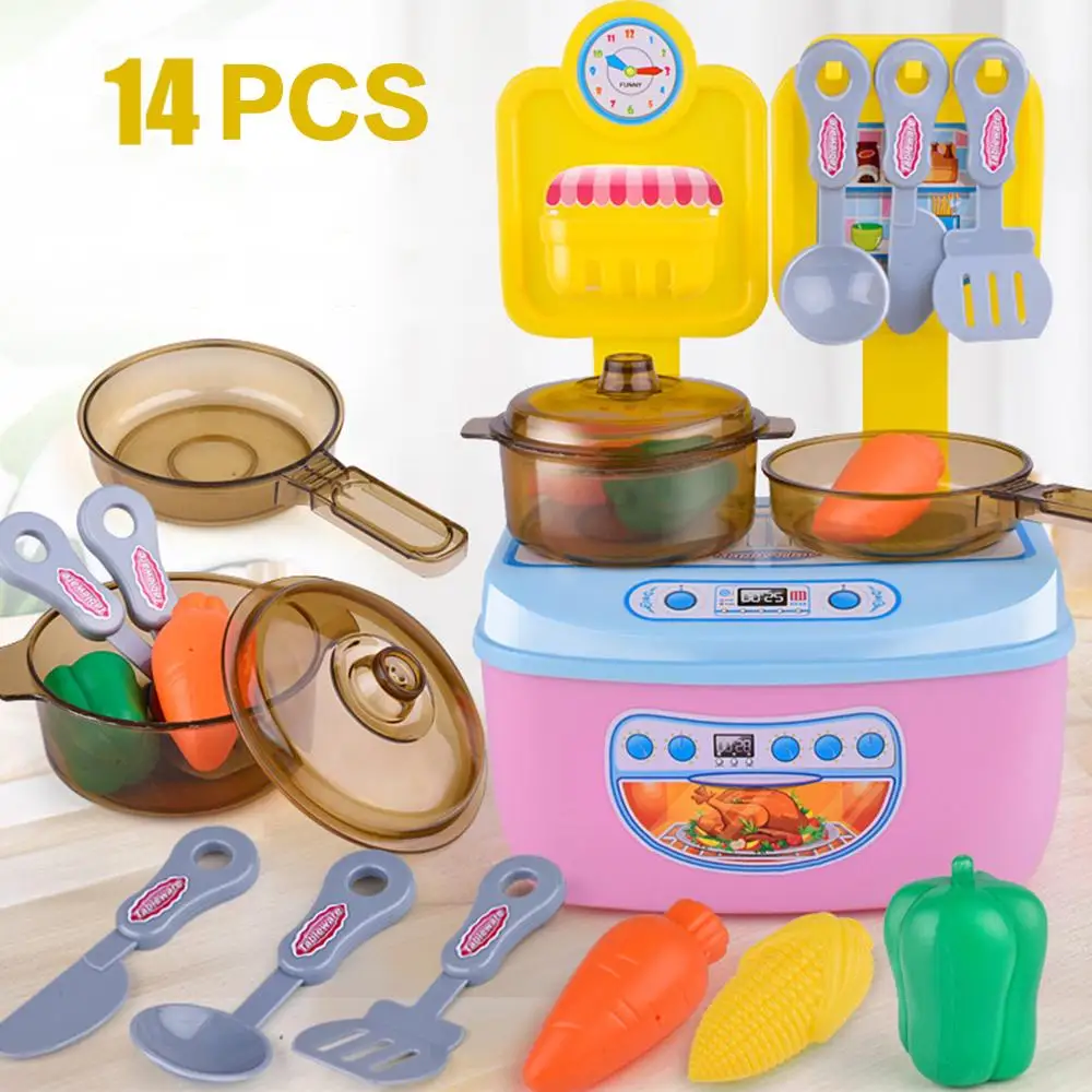 14pcs Детский игрушечный чайный горшок для девочек, детский игровой набор для девочек, Кухонные Игрушки для девочек, розовый набор - Цвет: 14pcs