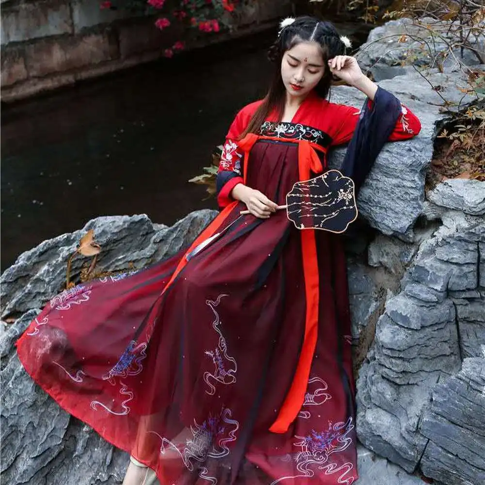 Женские костюмы Hanfu повседневное осеннее платье в китайском стиле традиционная
