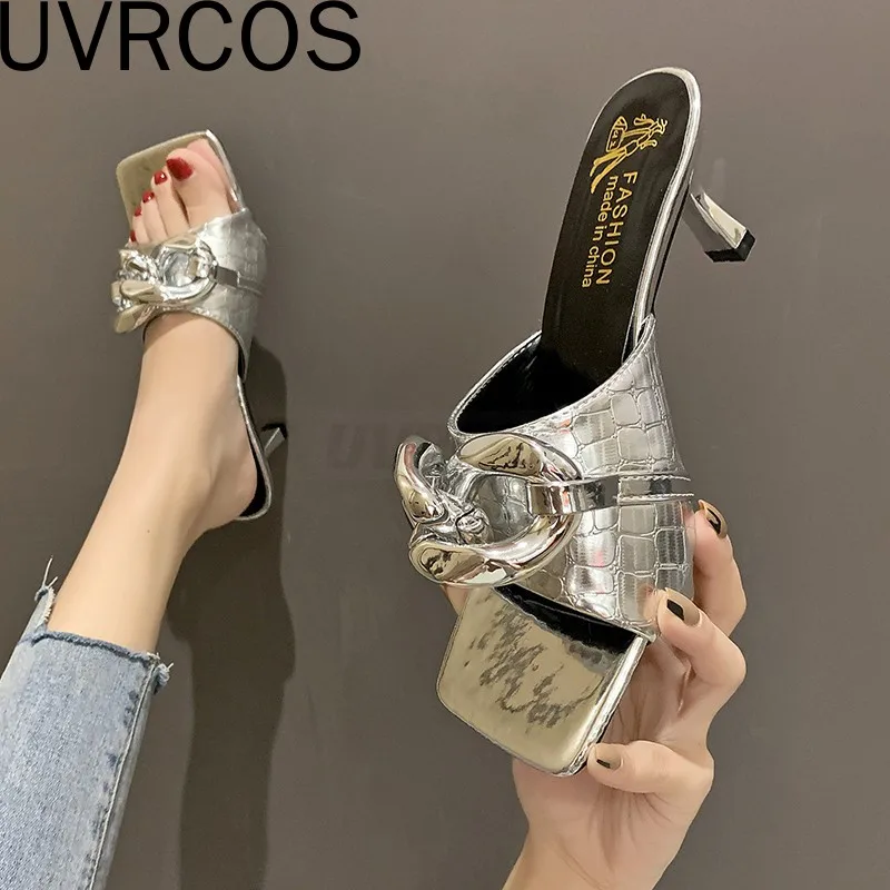 Мюли женские без застежки повседневные шлепанцы на тонком высоком каблуке с