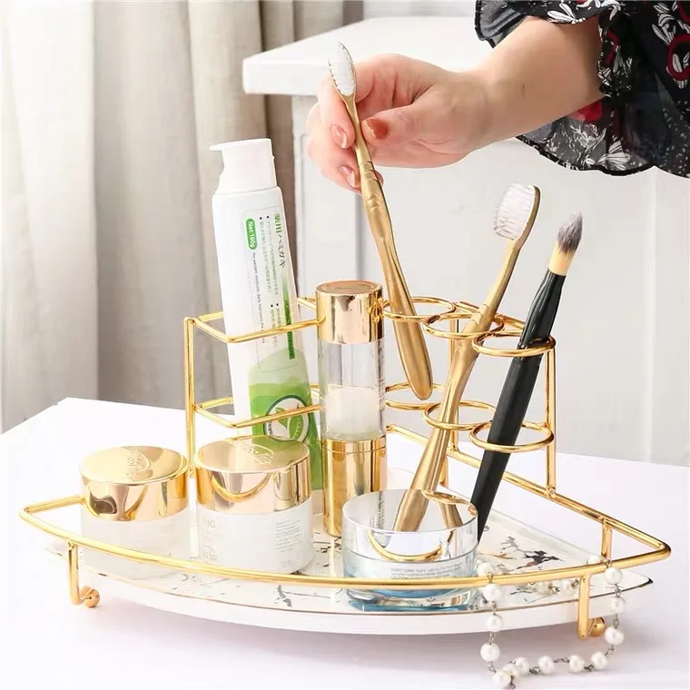 

Ceramic Marbling Electric Toothbrush Toothpaste Rack Bathroom Toiletries Shelf Holder Desktop Cosmetic Storage Organizer Tray