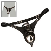men leather panties thong sex lingerie chastity belt male chastity t back thongs with cock ring penis bondage exotic accessories