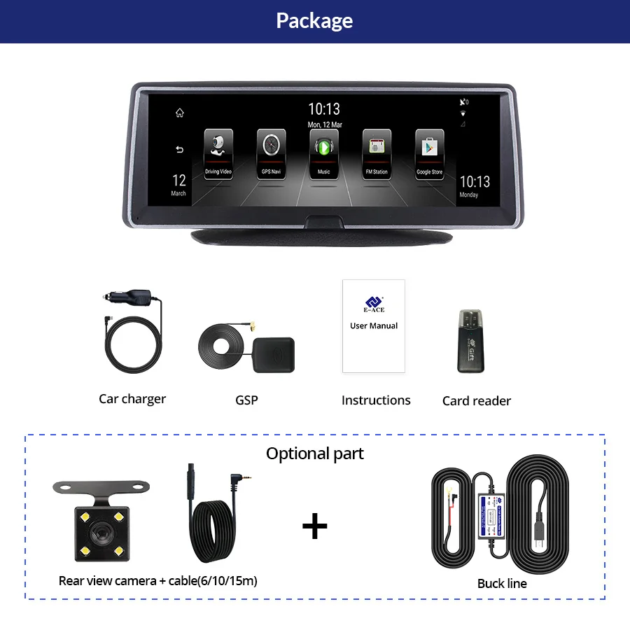 E-ACE 4G Android автомобильный видеорегистратор 8 дюймов FHD 1080P авто камера видео