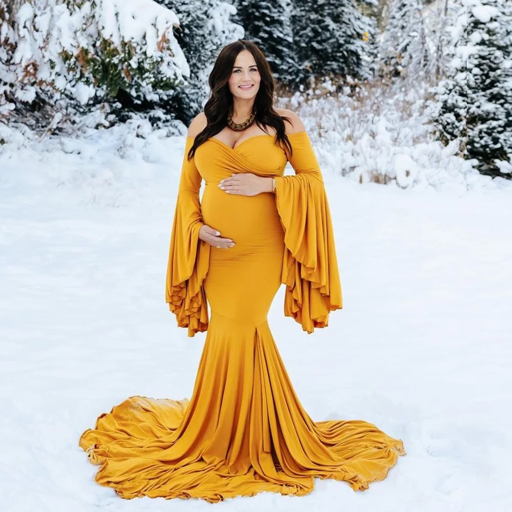 Сексуальное платье для беременных с рюшами длинное фотосъемки макси детского