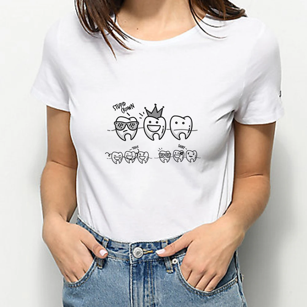 

Creative Fashion Women T Shirt Cartoon Various Teeth Graphic Printed Versatile Clothing Streetwear Casual Loose Oversize Tshirt