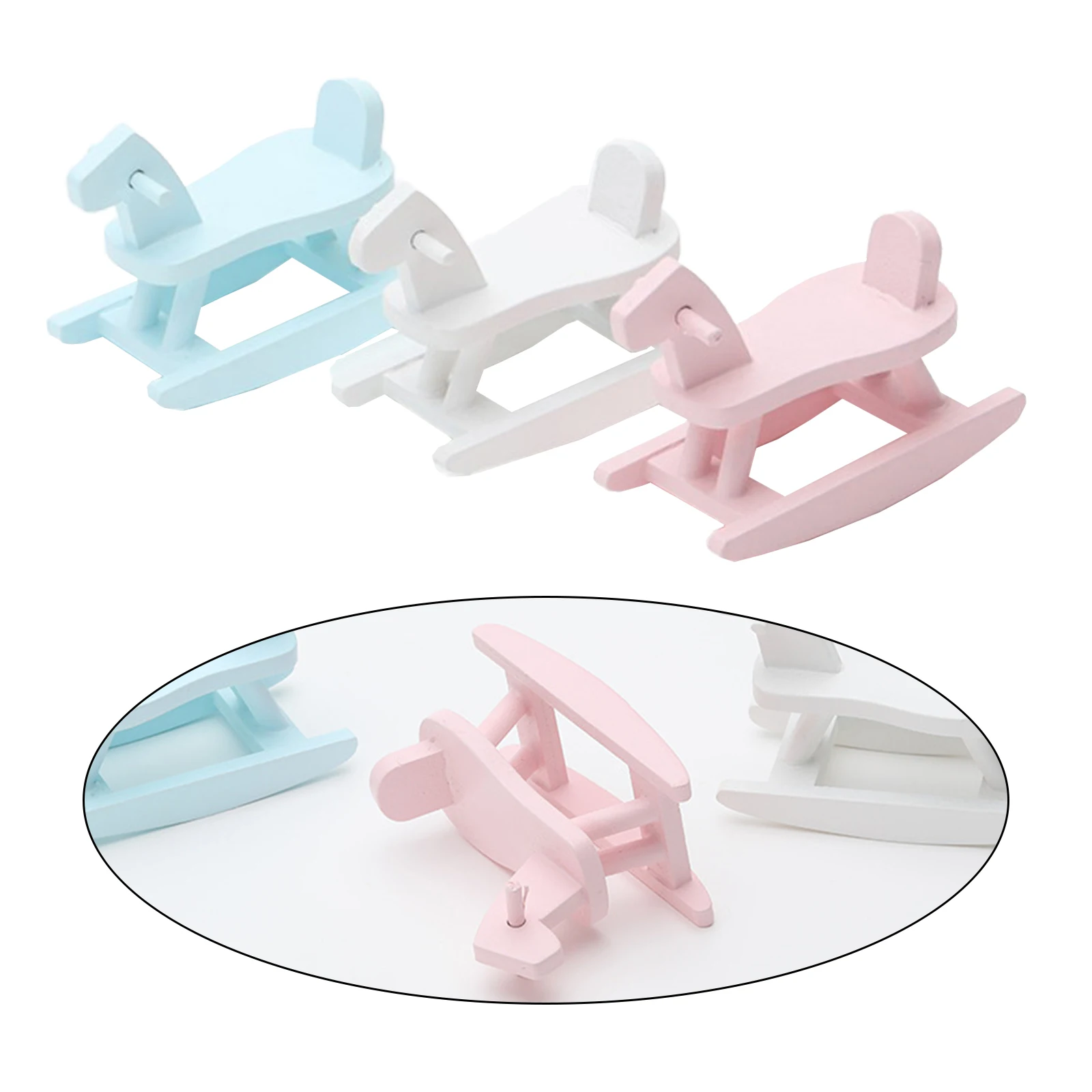 

Dollhouse Miniature Rocking Horse Chair 1/12 Dollhouse Bedroom Decor Blue