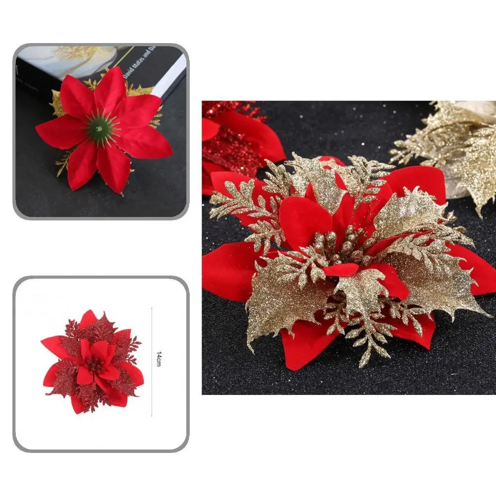 

5Pcs Fancy Fascinating Fake Poinsettia Flowers Fake Christmas Flower Fine Workmanship Simulated