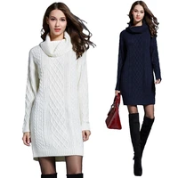 womens long sleeve turtle neck chunky cable knitted jumper knitwear sweater dress