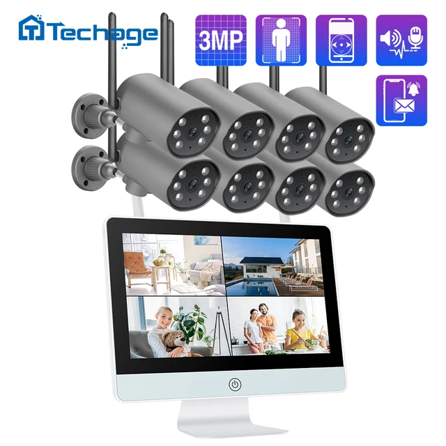Techage 8CH Wireless Camera System 3MP Outdoor PT Wifi Camera Audio bidirezionale 12in schermo LCD CCTV Video Security Surveillance Kit 1