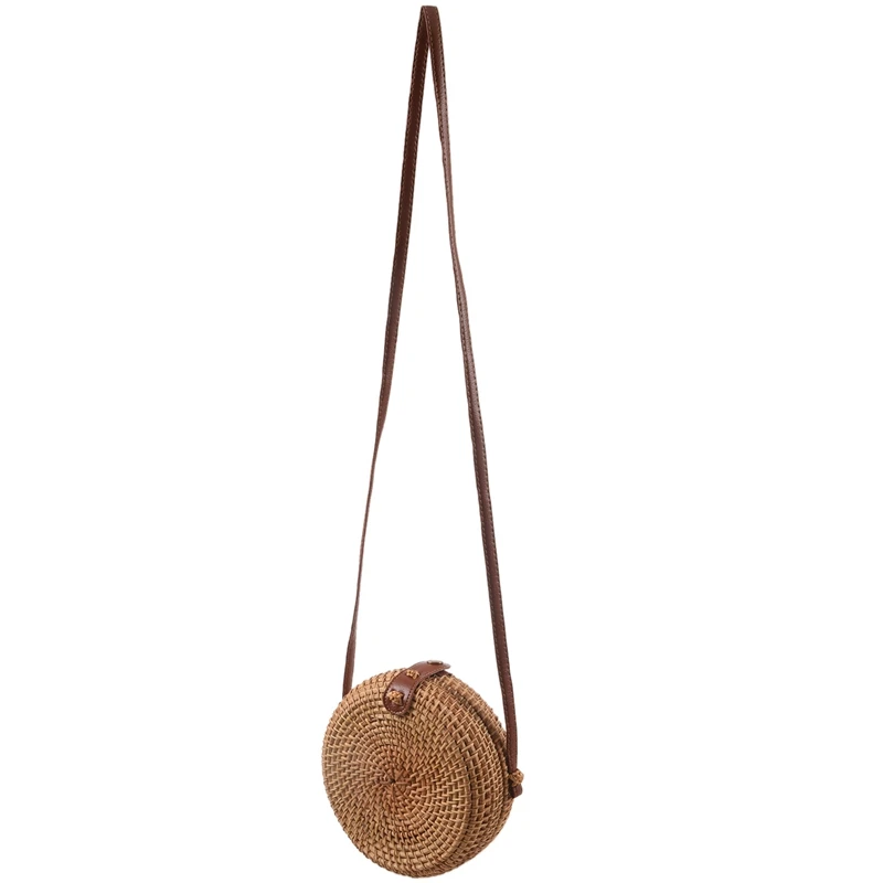 

INS new ladies hand-woven bag round rattan retro literary hand-woven leather buckle package Bohemia Beach Messenger bag