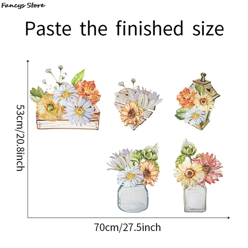 

Wall Sticker Window Sticker Refrigerator Decal Flower Pot Sticker Chrysanthemum Glass Bottle Dormitory Decoration Margaret New