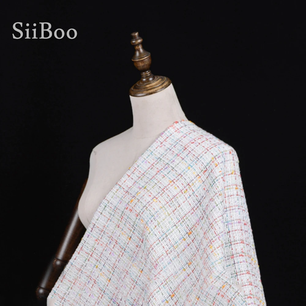 Разноцветная клетчатая тканая белая твидовая шерстяная ткань одежда для пальто