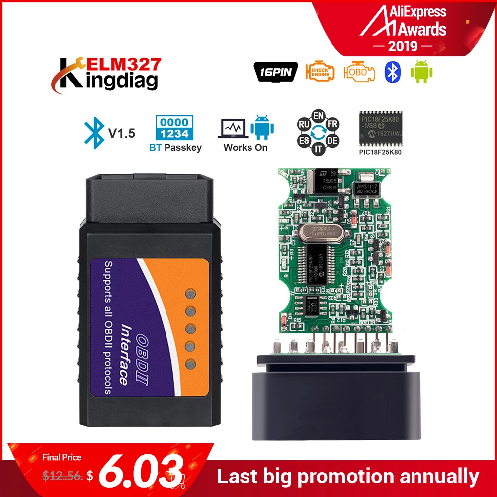 PIC18F25K80 чип ELM327 Bluetooth аппаратное обеспечение V1.5 Интерфейс ELM 327 OBD2 OBD 2 автоматический диагностический инструмент работает на Android/PC крутящий момент