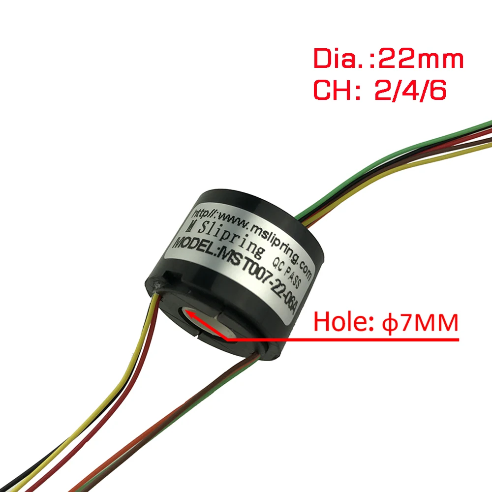 2/4/6 Channel Slip Ring With Hole Dia.7mm 1.5A Electric Slip Ring Hollow Shaft for PTZ Dining Table Rotor Accessries