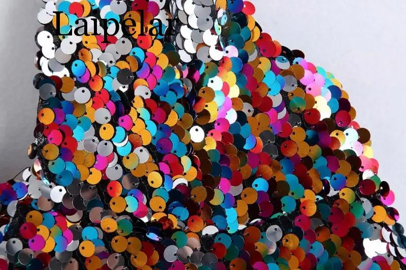

Laipelar Women Multicolor Sequin Crop Top Fashion Lady Backless V Neck Sexy Tank Top 2020