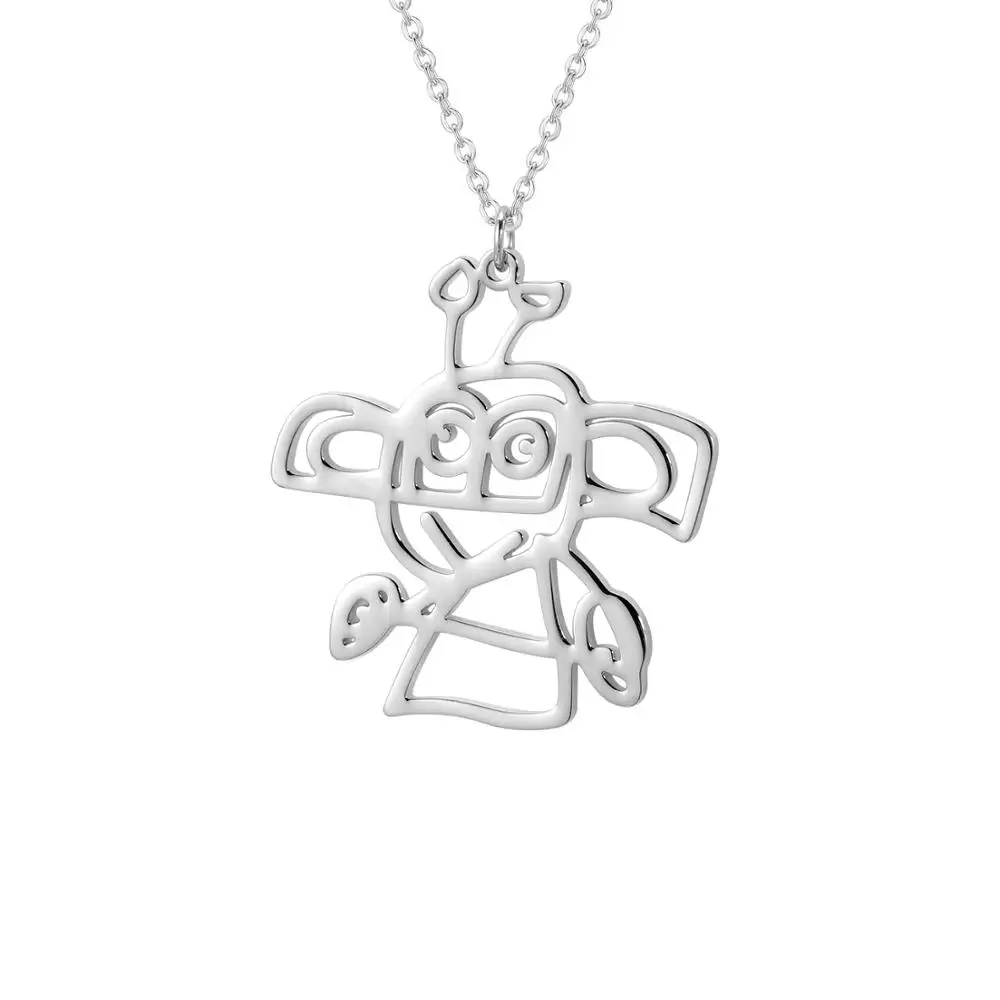 Custom DIY Children Drawing Necklace Kids Art Child Artwork Personalized Graffiti Necklaces Custom Your Design Name Logo Jewelry