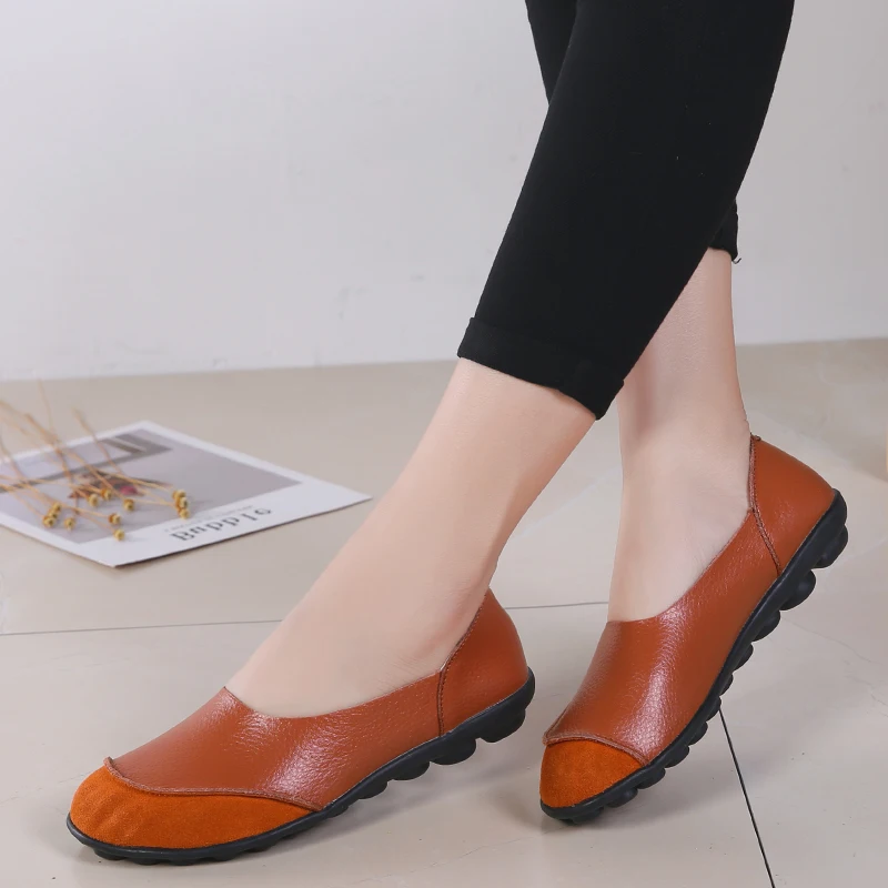 

Woman Genuine Leather+Suede Flats Shoes Round Toe High Quality Loafers Shoes Fashion Daily Casual Shoes Woman