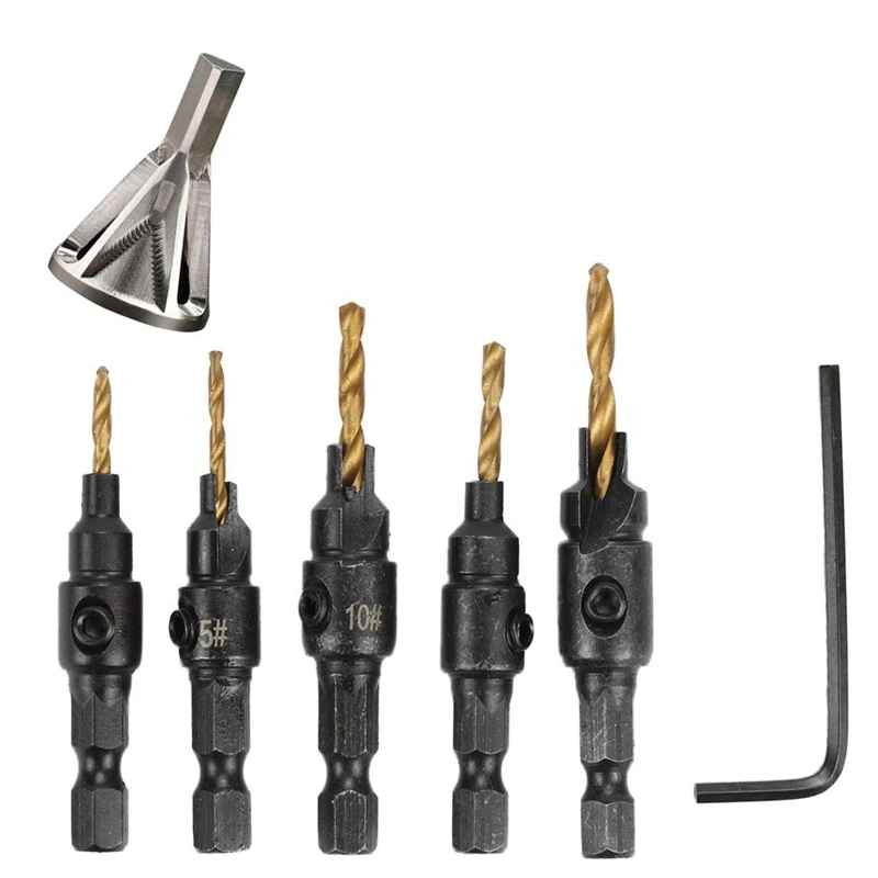 Deburring External Chamfering Tool 5Pcs Electric Hand Drill Set Screw Hole Size Countersink With 1 | Инструменты