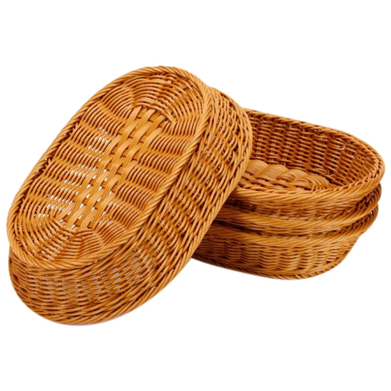 

Rattan Basket, 3Pcs Tabletop Food Serving Baskets Trays, Bread Basket, Food Fruit Vegetable Sundries Storage Basket