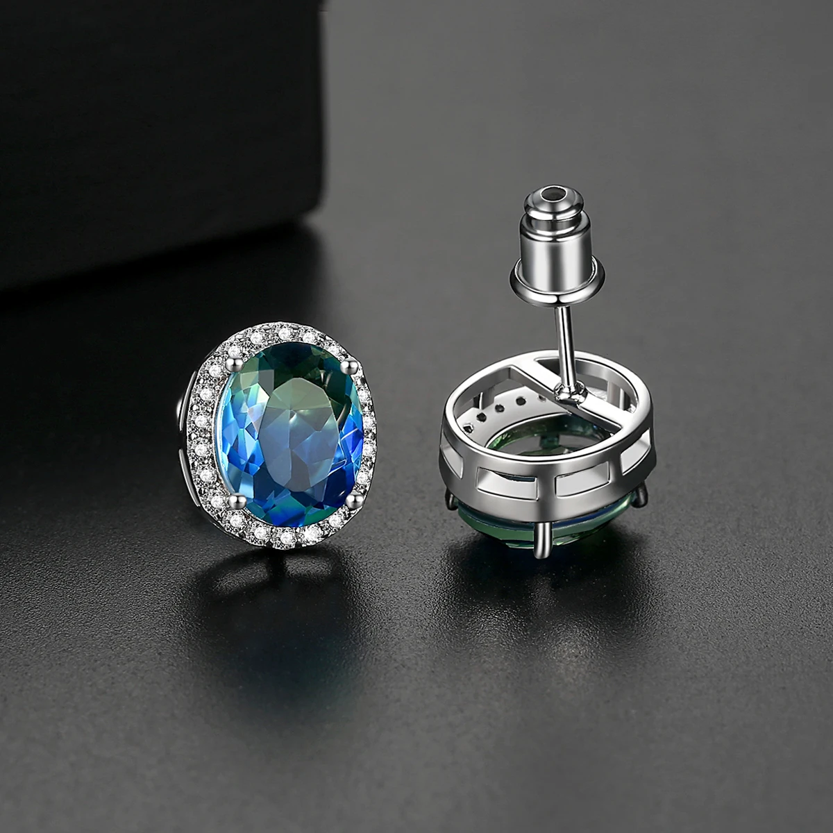 LUOTEEMI Female Rainbow Oval Crystal Earrings AAA Cubic Zirconia Fashion Jewelry CZ Stud Earing For Women Valentine's Day Gifts |