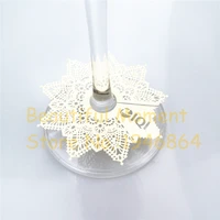 50pcs new lace snow laser cut diy wine glass cup paper card table place name cards for wedding christmas party home decoration