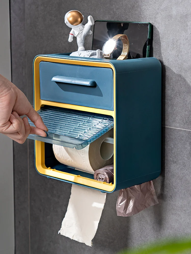 

Toilet paper towel box home waterproof free punching toilet draw paper roll paper multifunctional web celebrity shelf