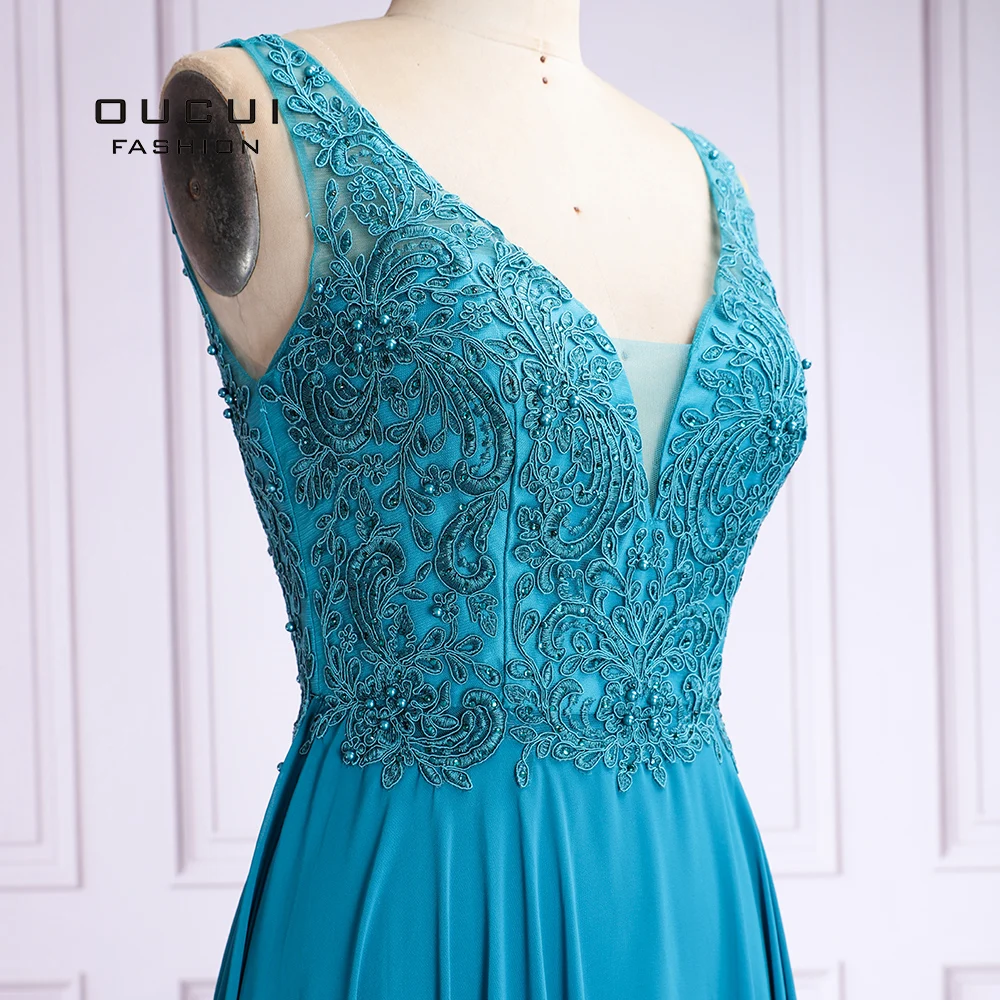 Oucui шифоновые вечерние платья больших размеров с v образным вырезом Длинное