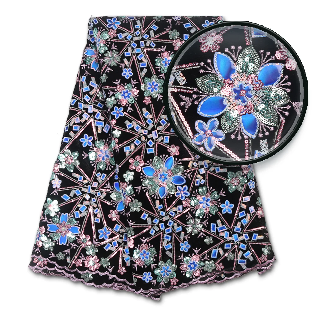 

Новейшая Высококачественная африканская бархатная кружевная ткань фиолетовая нигерийская вышитая фатиновая кружевная ткань для свадьбы 5...