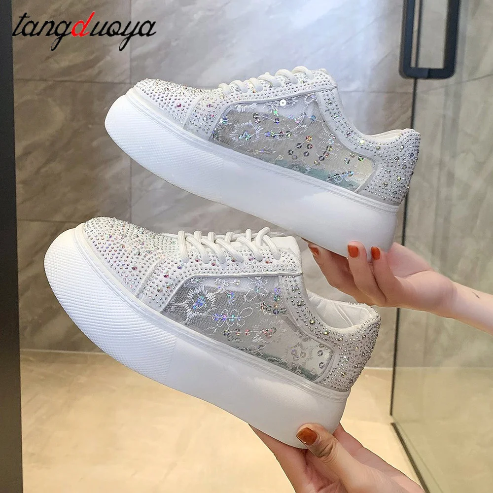 

Womens Shoes platform Autumn New Fashion Platform Sneakers Shoes Women White Shine with Rhinestone Shoes Female Shoes