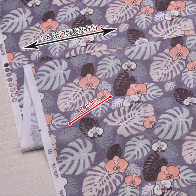 Серый хлопчатобумажный материал с большим принтом листьев ткань для рукоделия